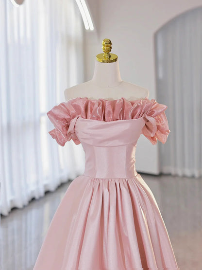 Off the Shoulder Satin Burgundy/Pink A-line Princess Dresses  TP281