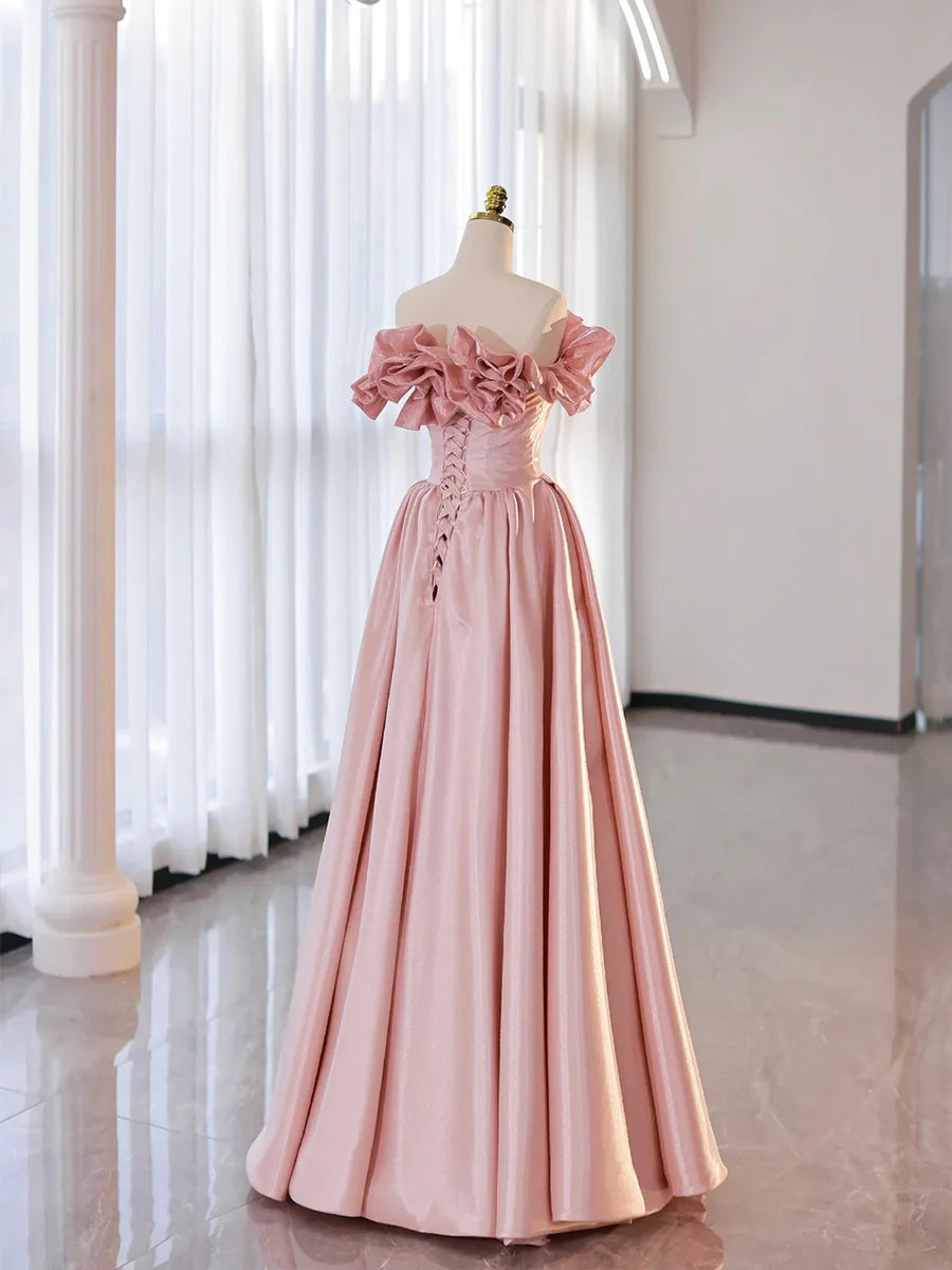 Off the Shoulder Satin Burgundy/Pink A-line Princess Dresses  TP281