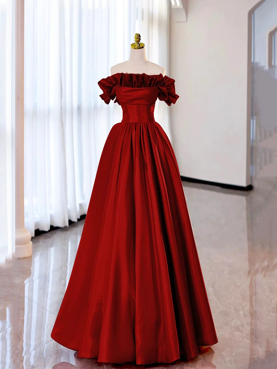 Off the Shoulder Satin Burgundy/Pink A-line Princess Dresses  TP281