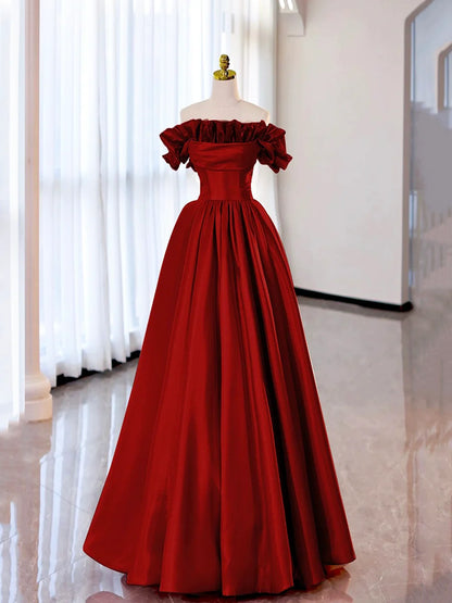 Off the Shoulder Satin Burgundy/Pink A-line Princess Dresses  TP281