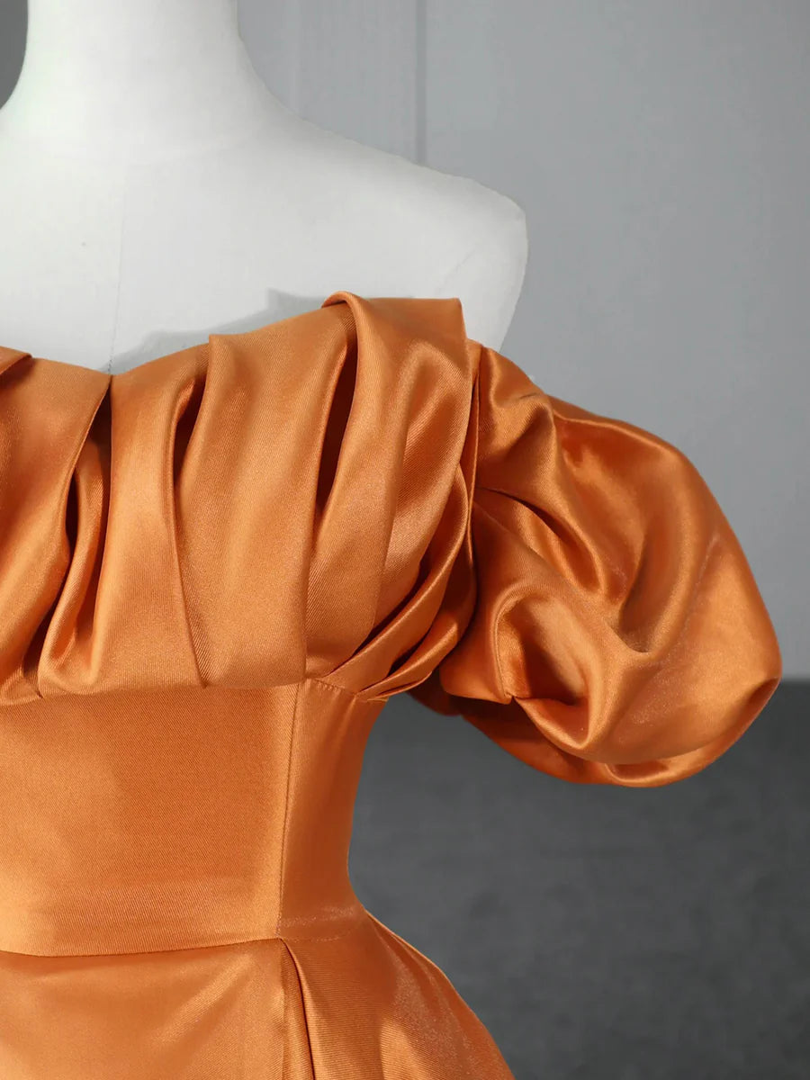 Orange Floor Length Satin Long Prom Dress, Off the Shoulder Evening Party Dress  TP285