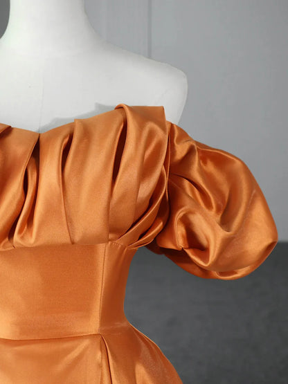 Orange Floor Length Satin Long Prom Dress, Off the Shoulder Evening Party Dress  TP285