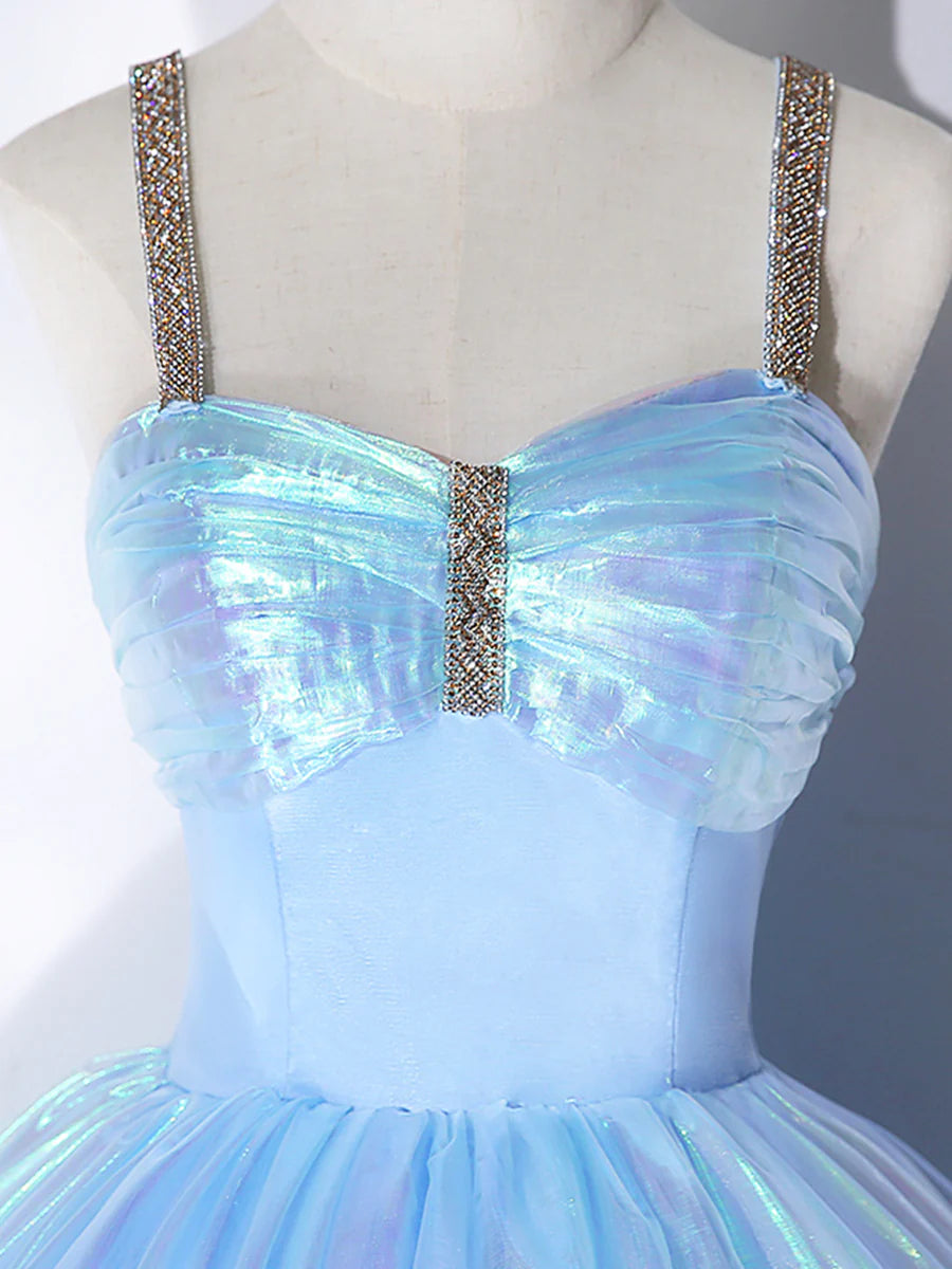 Beautiful Shiny Blue Tulle Long Formal Dress, A-Line Spaghetti Strap Sweetheart Princess Dress  TP292