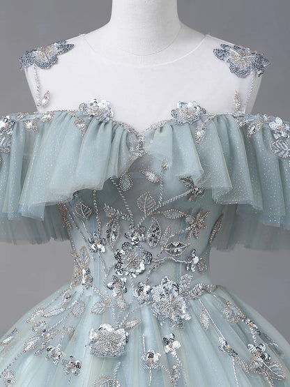 Beautiful Tulle Sequins Long Formal Dresses, A-Line Evening Dresses  TP331