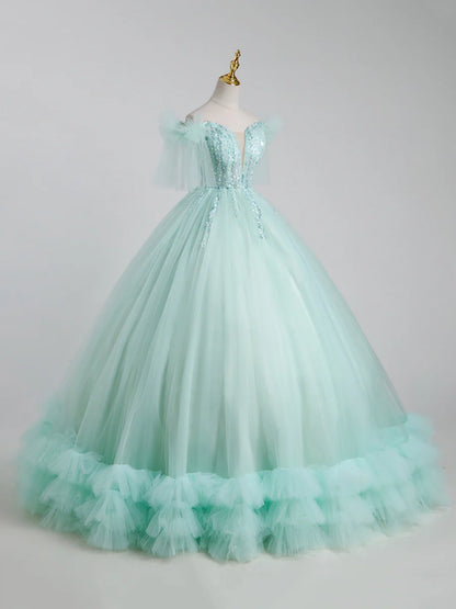 Beautiful Tulle Sequins Long Ball Gown, A-Line Tulle Sweet 16 Dress  TP338