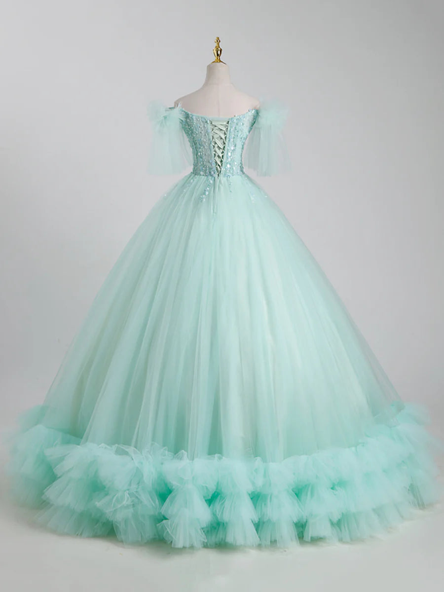 Beautiful Tulle Sequins Long Ball Gown, A-Line Tulle Sweet 16 Dress  TP338