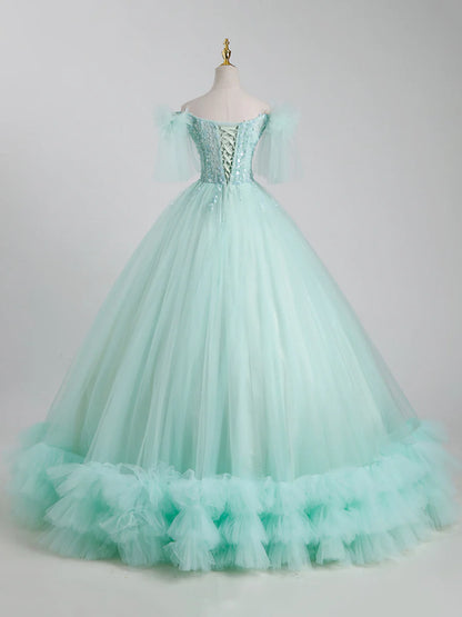 Beautiful Tulle Sequins Long Ball Gown, A-Line Tulle Sweet 16 Dress  TP338