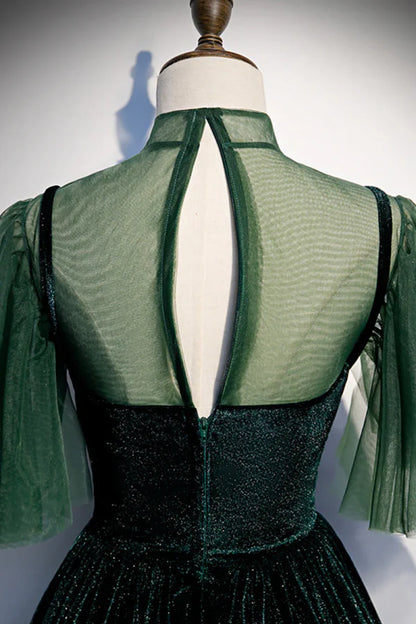 Green Velvet Long Prom Dress, Elegant A-Line Green Evening Dress  TP348