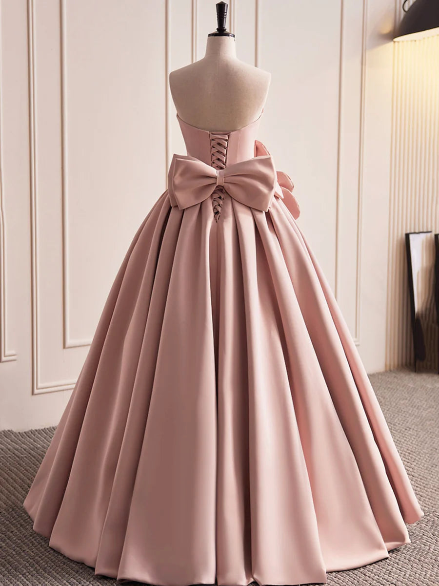 Pink Strapless Satin Long Prom Dress, Beautiful A-Line Evening Dress  TP357