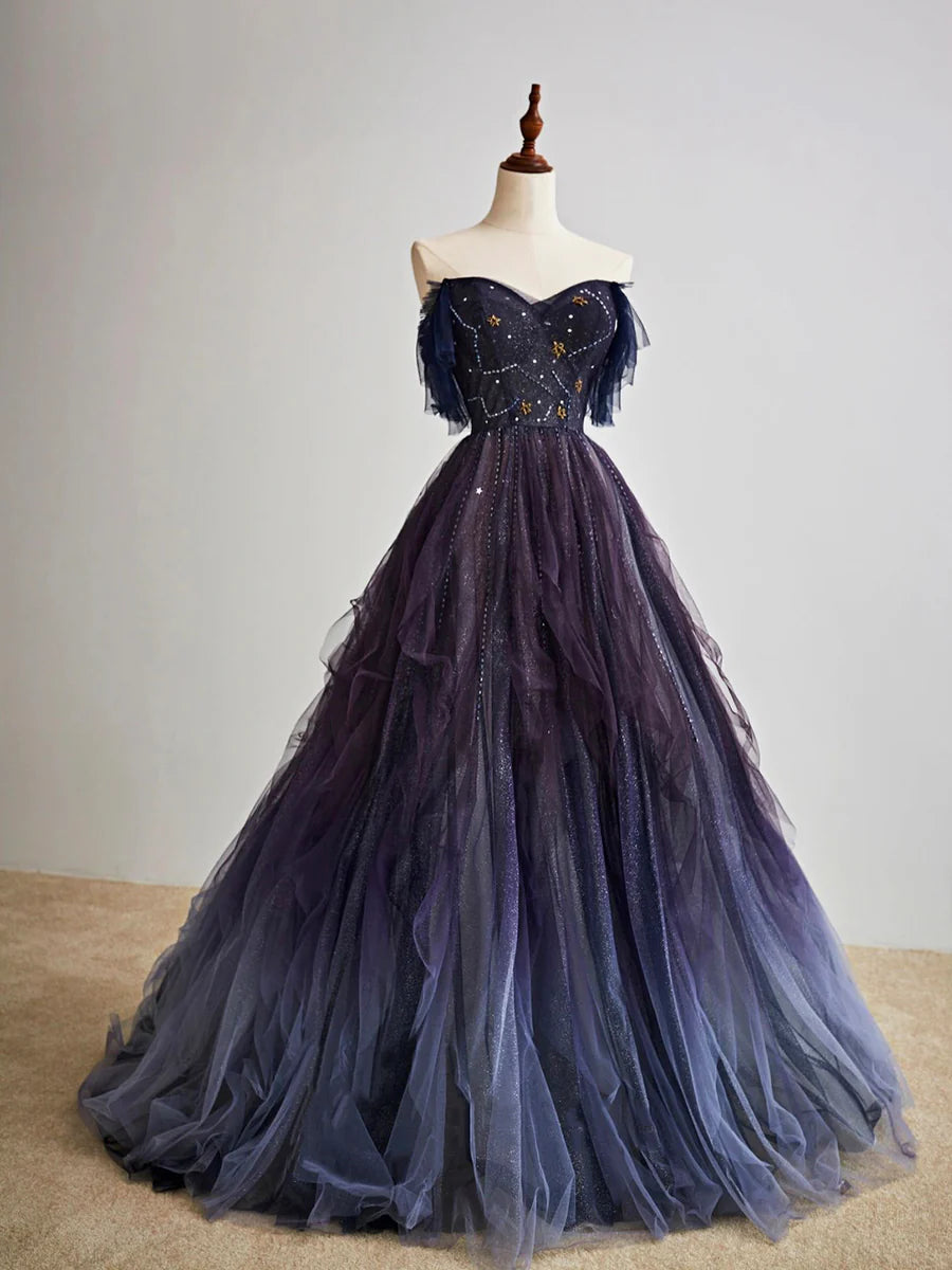 Purple Gradient Tulle Long Prom Dress, Beautiful A-Line Evening Party Dress  TP372