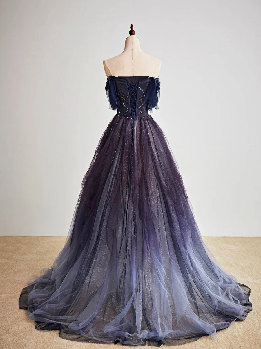 Purple Gradient Tulle Long Prom Dress, Beautiful A-Line Evening Party Dress  TP372