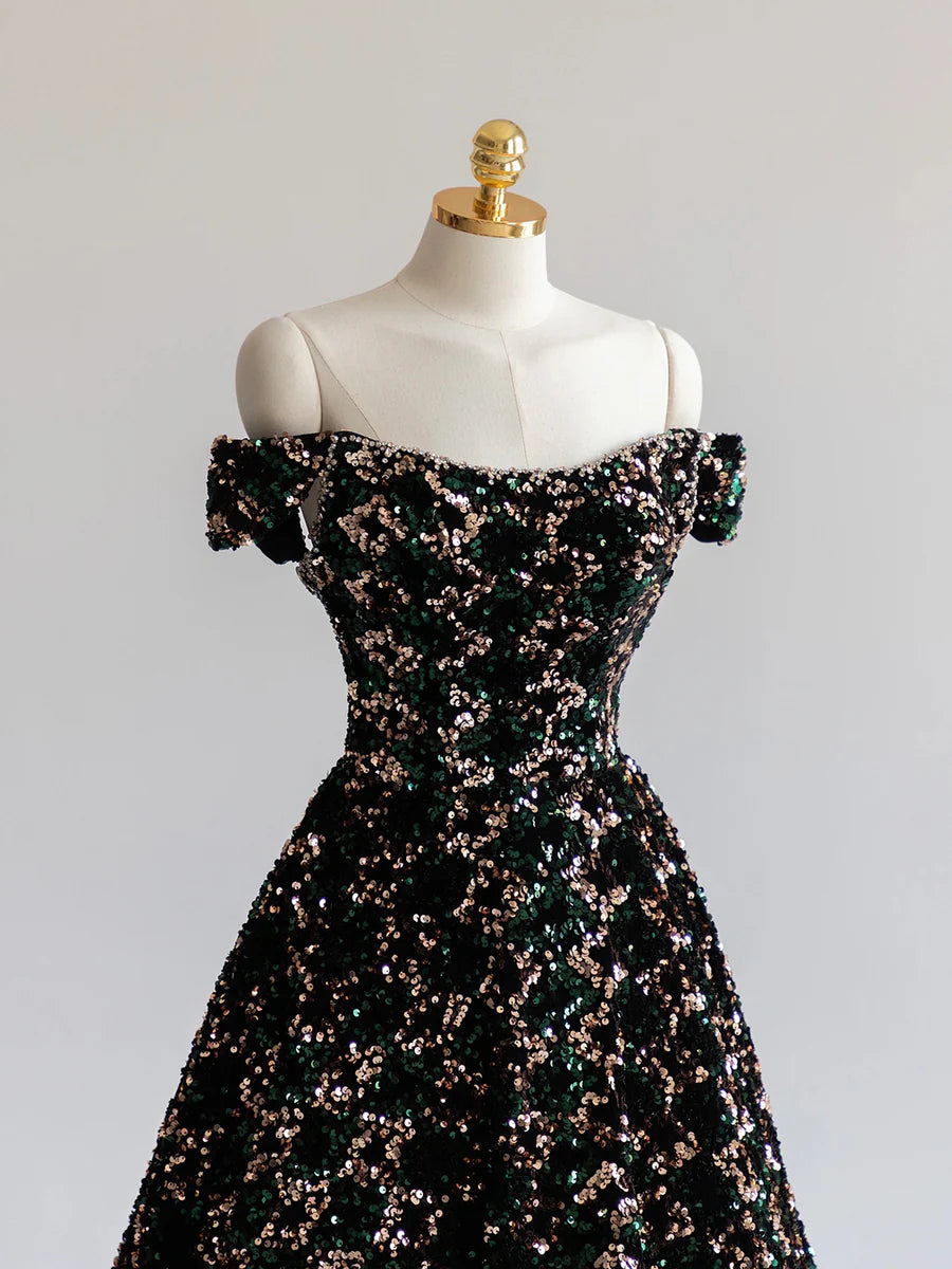 Stylish Sequins Long Prom Dress, Off Shoulder Evening Party Dress TP405