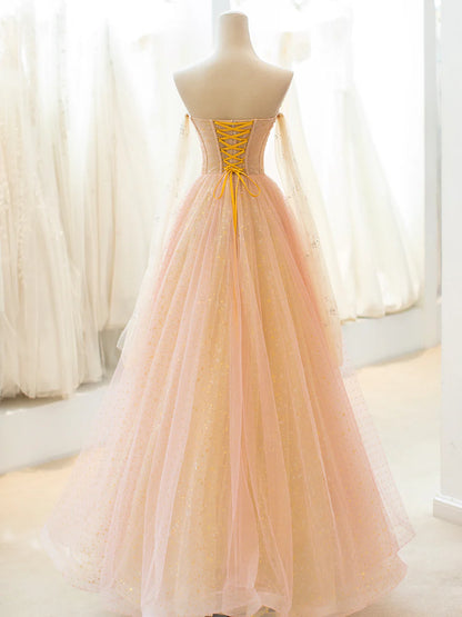 Cute Tulle Long Prom Dress, A-Line Strapless Evening Dress TP419