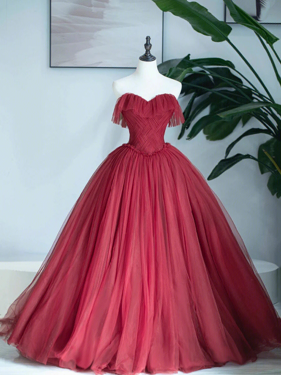 Burgundy Sweetheart Neckline Long Formal Dress, A-Line Strapless Evening Dress TP427