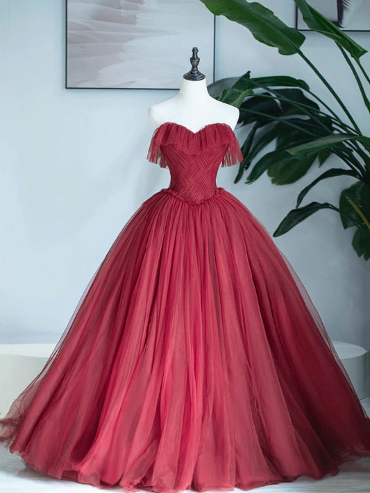 Burgundy Sweetheart Neckline Long Formal Dress, A-Line Strapless Evening Dress TP427