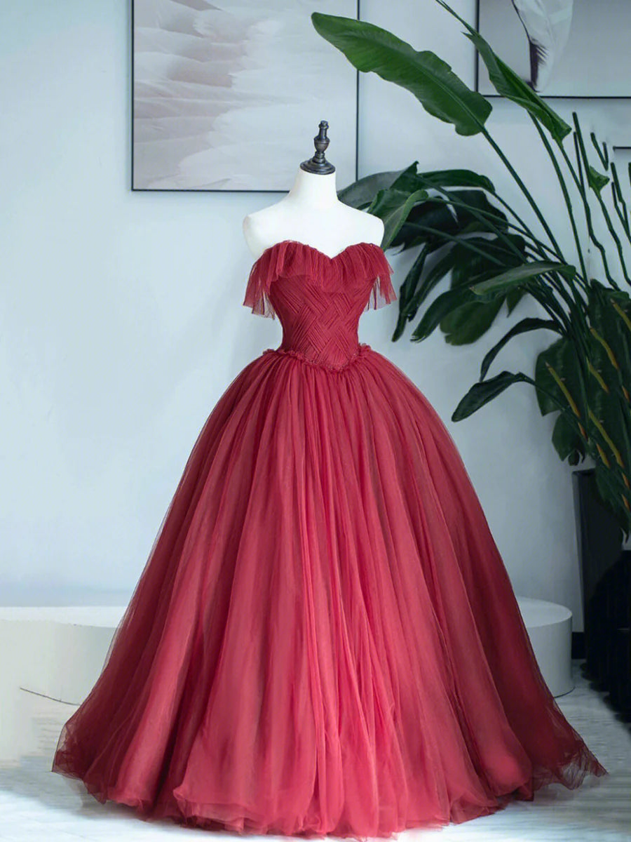 Burgundy Sweetheart Neckline Long Formal Dress, A-Line Strapless Evening Dress TP427