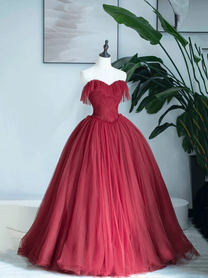 Burgundy Sweetheart Neckline Long Formal Dress, A-Line Strapless Evening Dress TP427