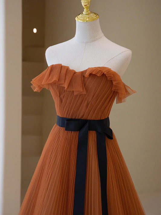 Simple A-Line Strapless Long Prom Dress, Beautiful Tulle Graduation Dress TP434