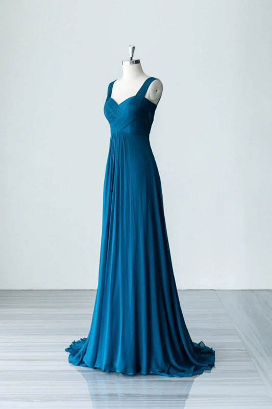 Blue Chiffon Long A-Line Prom Dress, A-Line Evening Dress Party Dress TP465