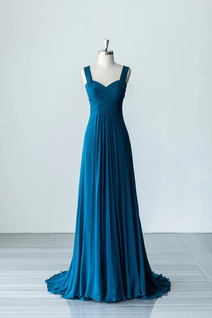 Blue Chiffon Long A-Line Prom Dress, A-Line Evening Dress Party Dress TP465