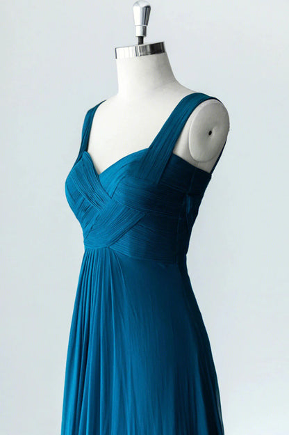 Blue Chiffon Long A-Line Prom Dress, A-Line Evening Dress Party Dress TP465