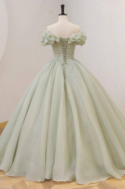 Green Ball Gown, A-Line Off the Shoulder Evening Gown with Beaded TP489