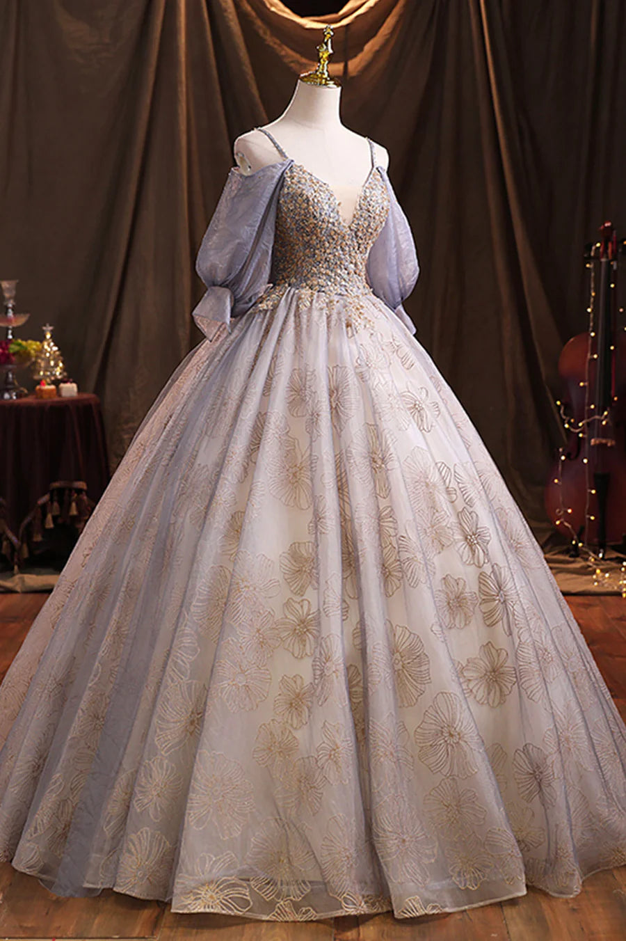 Purple Tulle Sequins Long Prom Dress, A-Line Evening Dress TP496