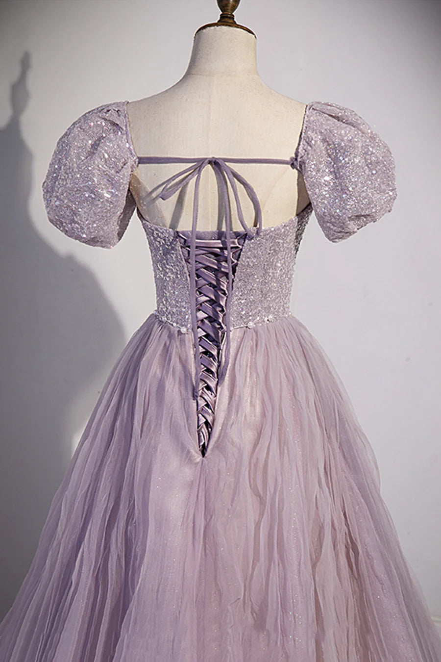 Purple Tulle Sequins Floor Length Prom Dress, A-Line Evening Party Dress TP499