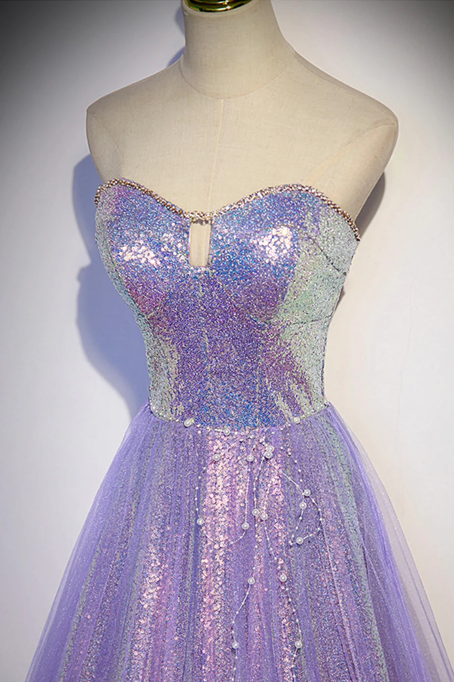 Purple Strapless Sequins Floor Length Prom Dress, A-Line Formal Dress TP508