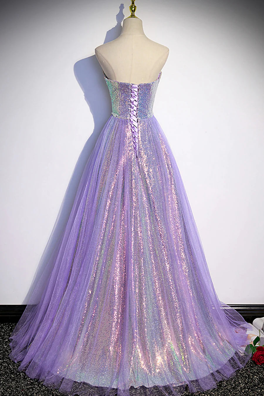 Purple Strapless Sequins Floor Length Prom Dress, A-Line Formal Dress TP508