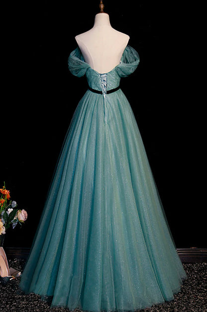 Green Tulle Long Senior Prom Dress, A-Line Formal Evening Dress TP513