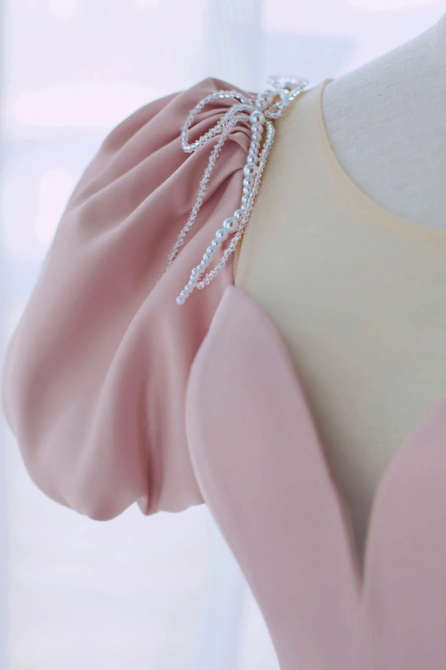 Pink Satin Long A-Line Prom Dress, Cute Short Sleeve Evening Dress TP516