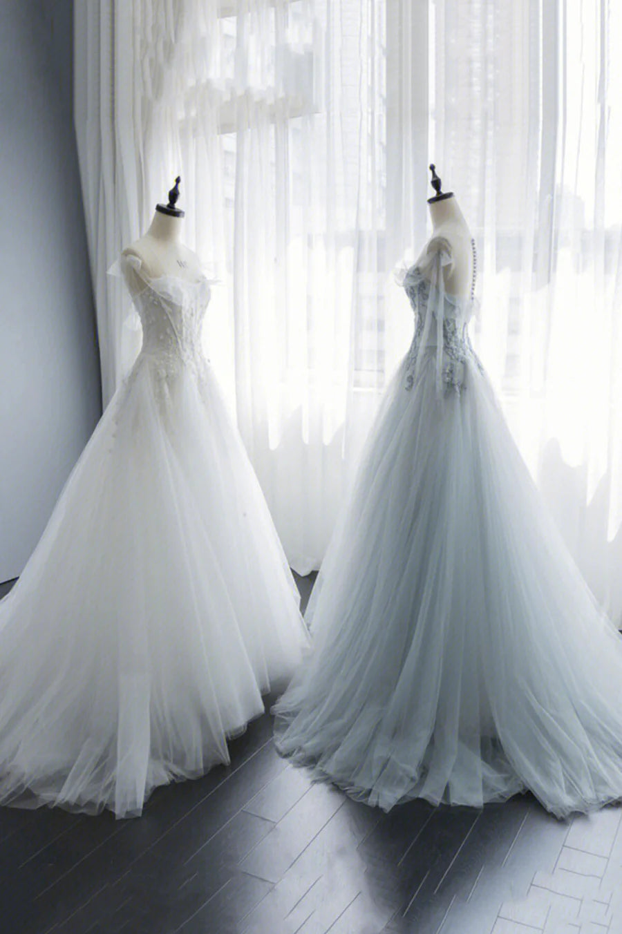 Previous Next   A-Line Tulle Lace Long Prom Dresses, Evening Party Dresses TP523