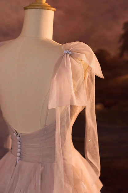 V-Neck Tulle Long Ball Gown, A-Line Formal Evening Gown TP529