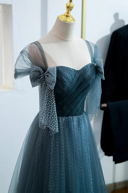 Blue Tulle Long A-Line Prom Dress, Lovely Blue Evening Party Dress TP545