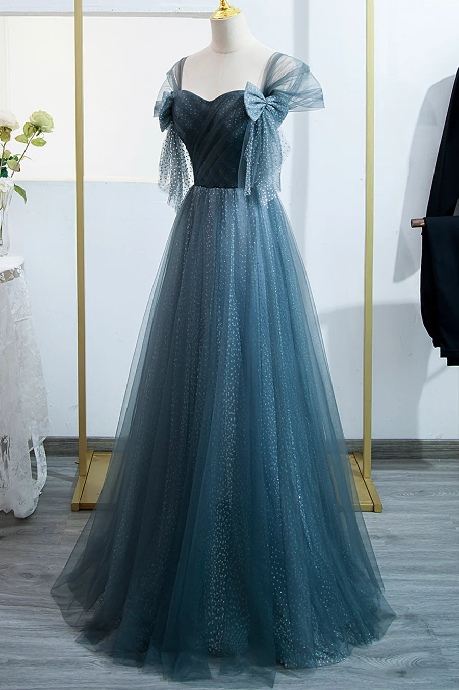 Blue Tulle Long A-Line Prom Dress, Lovely Blue Evening Party Dress TP545