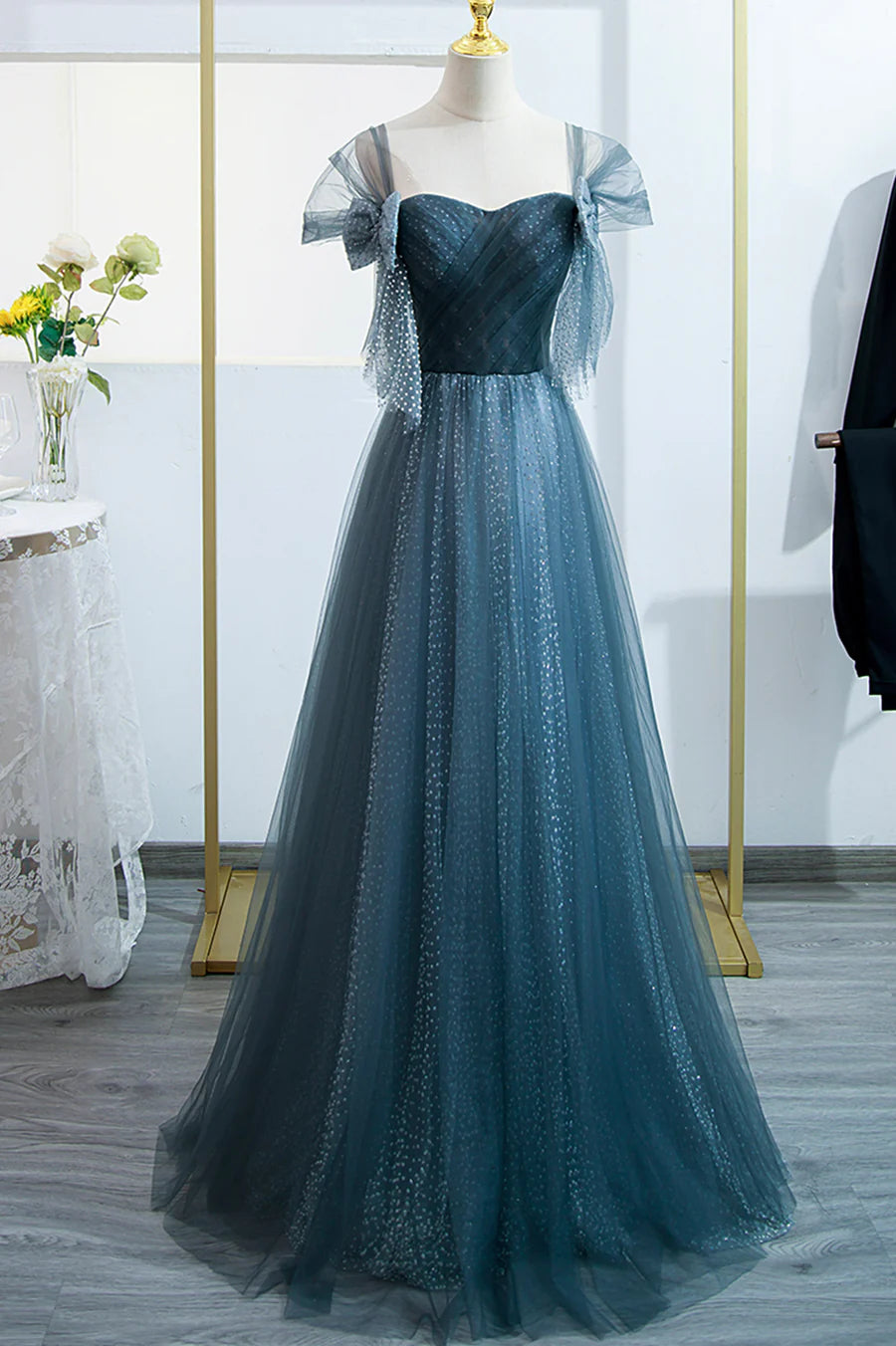 Blue Tulle Long A-Line Prom Dress, Lovely Blue Evening Party Dress TP545