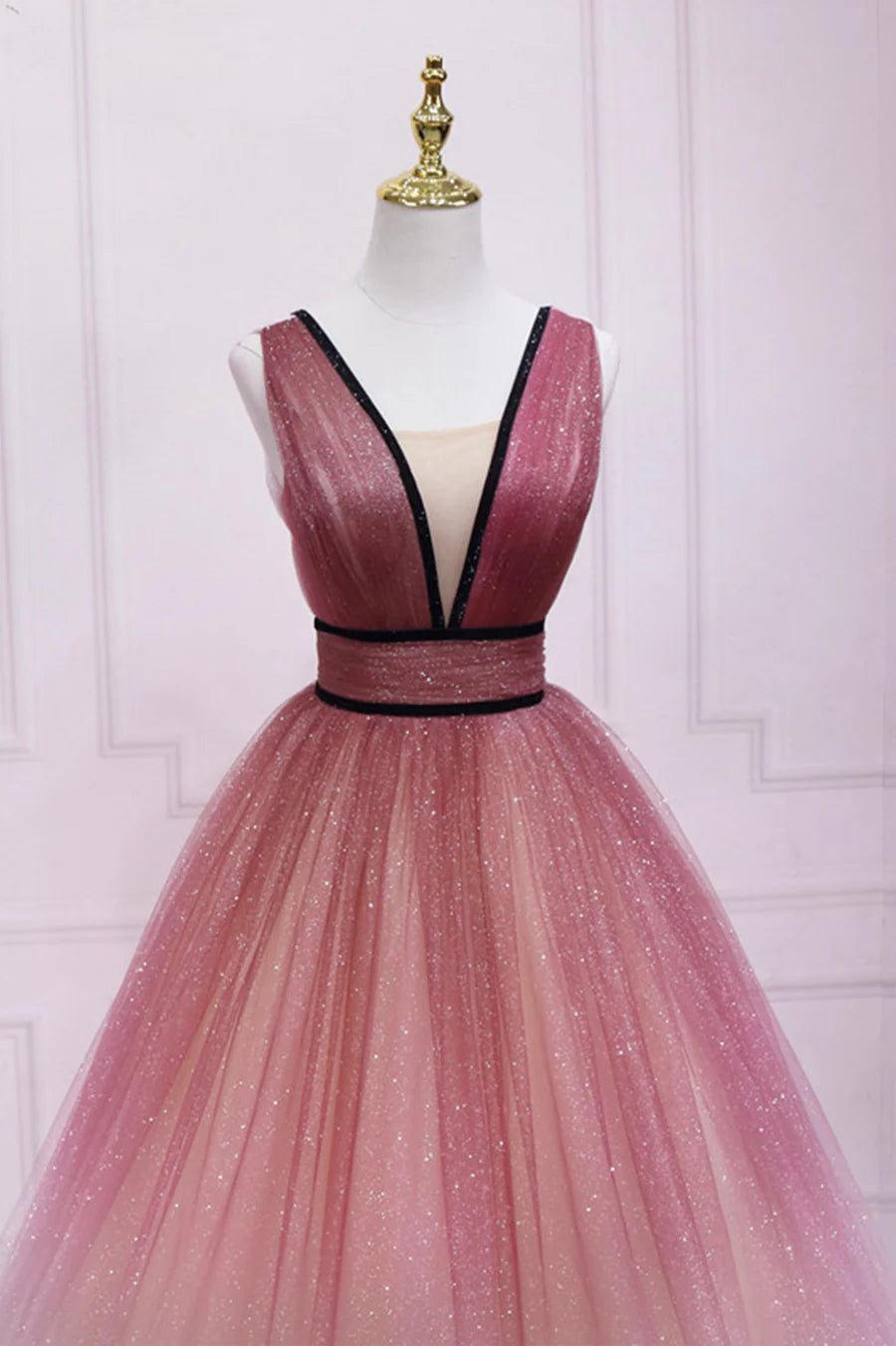 Cute Ombre Tulle V-Neck Long Party Dress, A-line Prom Dress TP547