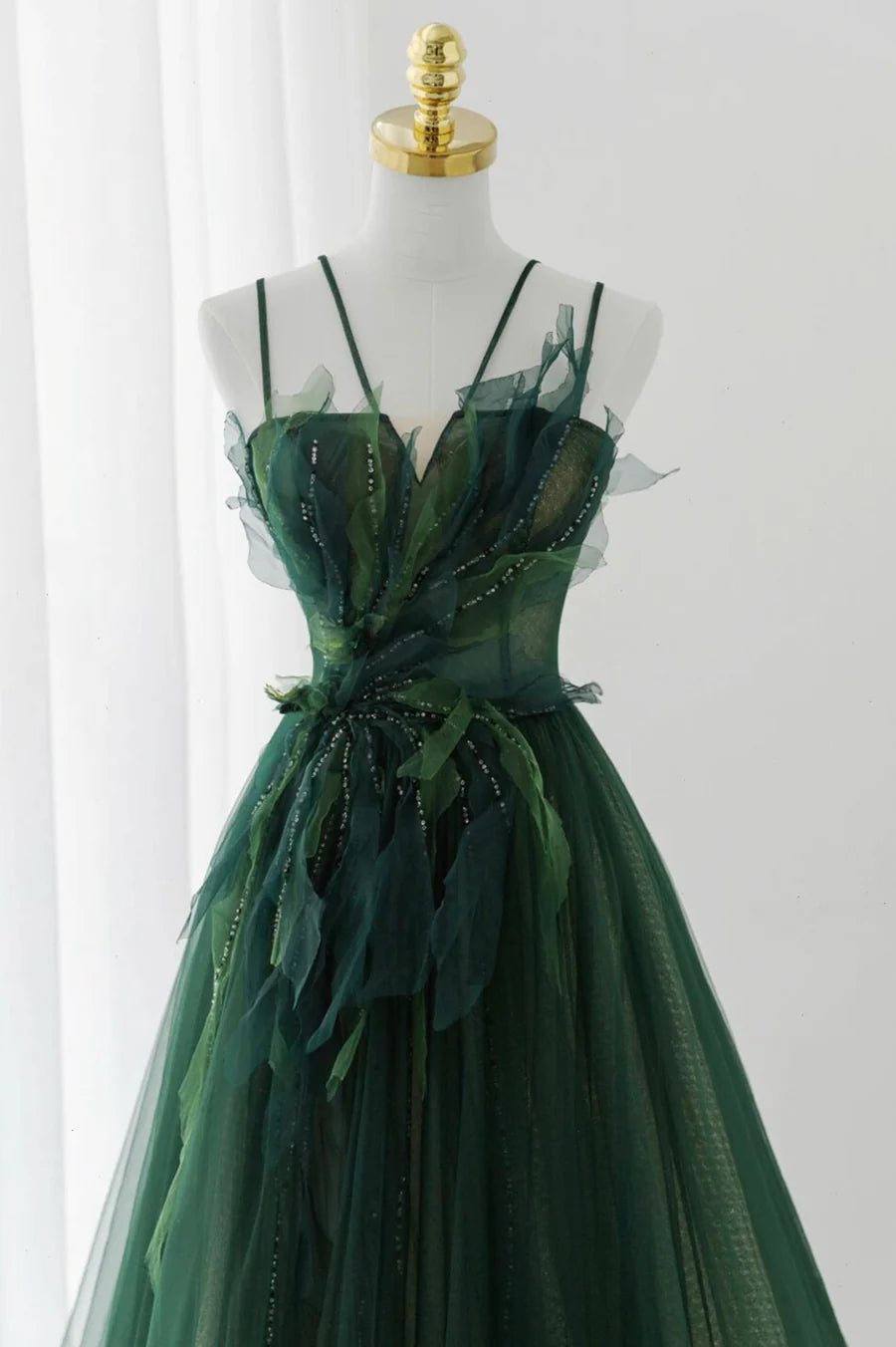 Green Tulle Long A-Line Prom Dress, Green Formal Evening Dress TP548