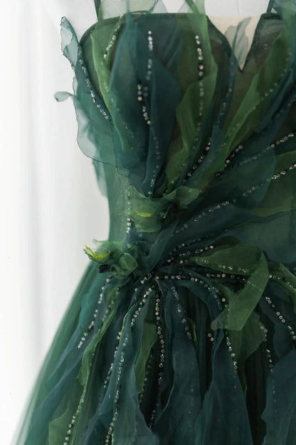 Green Tulle Long A-Line Prom Dress, Green Formal Evening Dress TP548