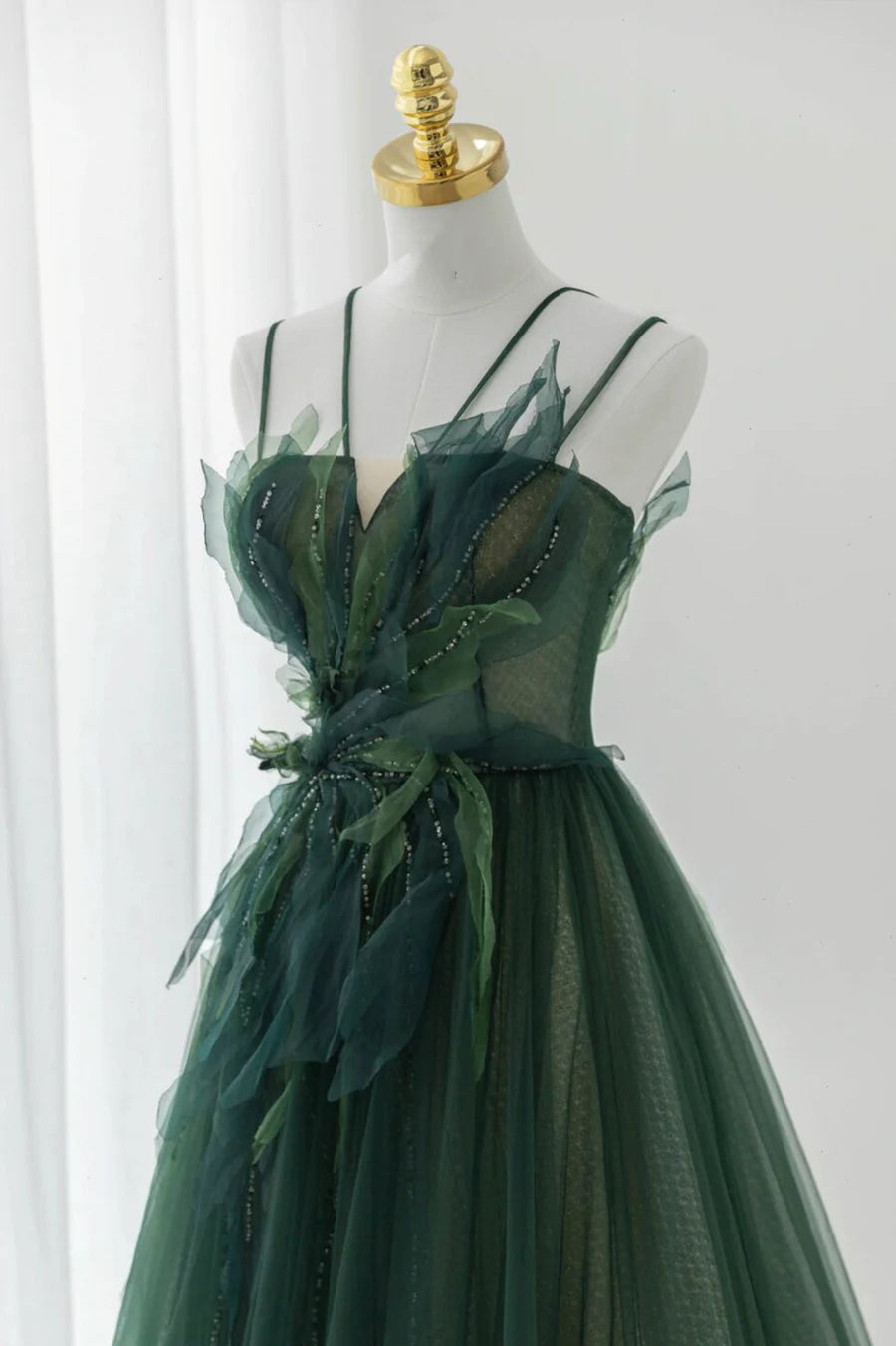 Green Tulle Long A-Line Prom Dress, Green Formal Evening Dress TP548