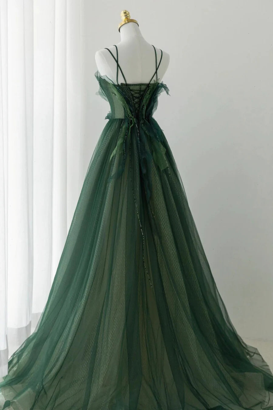 Green Tulle Long A-Line Prom Dress, Green Formal Evening Dress TP548