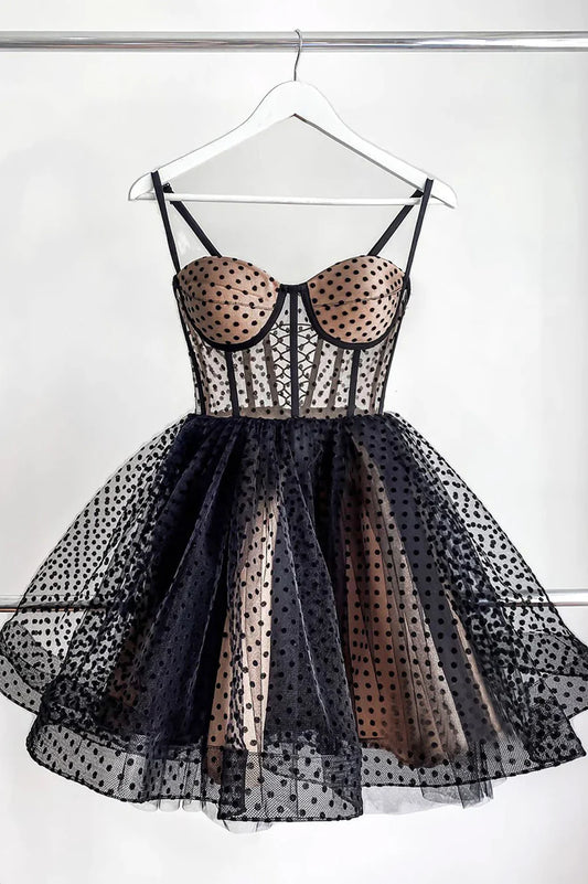 Cute Tulle Spaghetti Straps Short Homecoming Dress, A-Line Mini Party Dress TP550