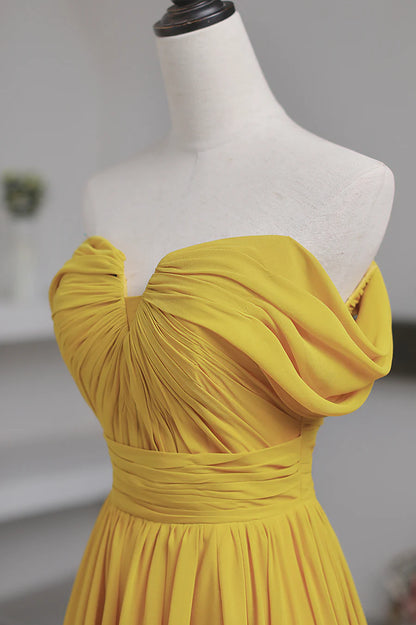 Yellow Chiffon Long Prom Dress, A-Line Off the Shoulder Evening Dress TP551