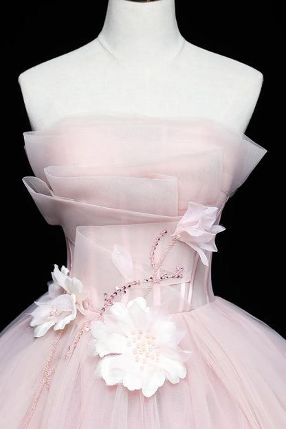 Lovely Pink Tull Applique Ball Gown Formal Dress, Pink Sweet 16 Dress TP553