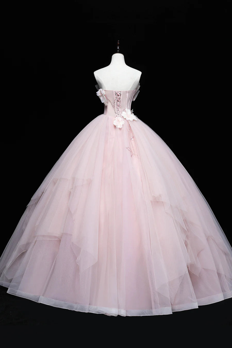 Lovely Pink Tull Applique Ball Gown Formal Dress, Pink Sweet 16 Dress TP553