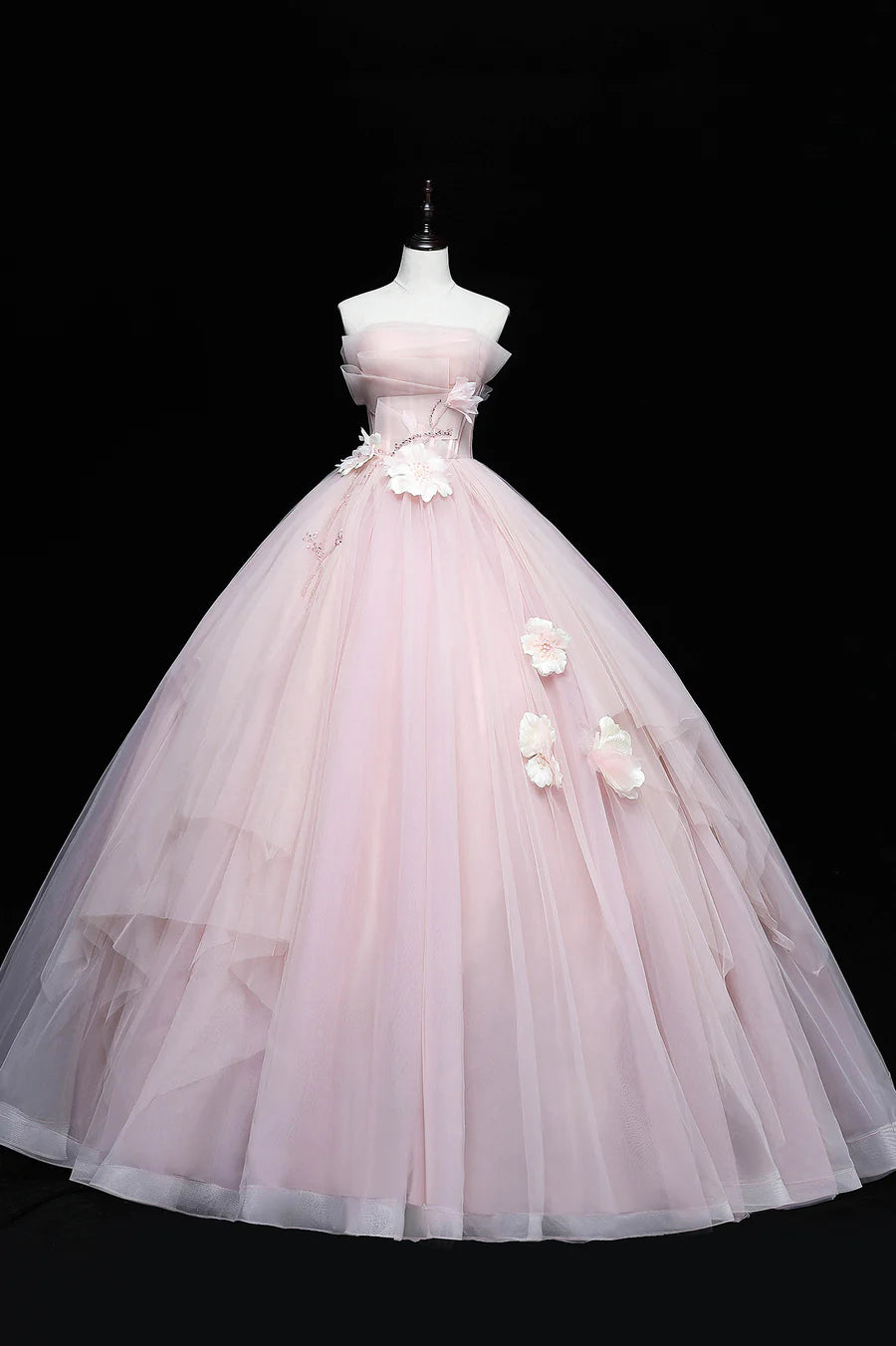 Lovely Pink Tull Applique Ball Gown Formal Dress, Pink Sweet 16 Dress TP553