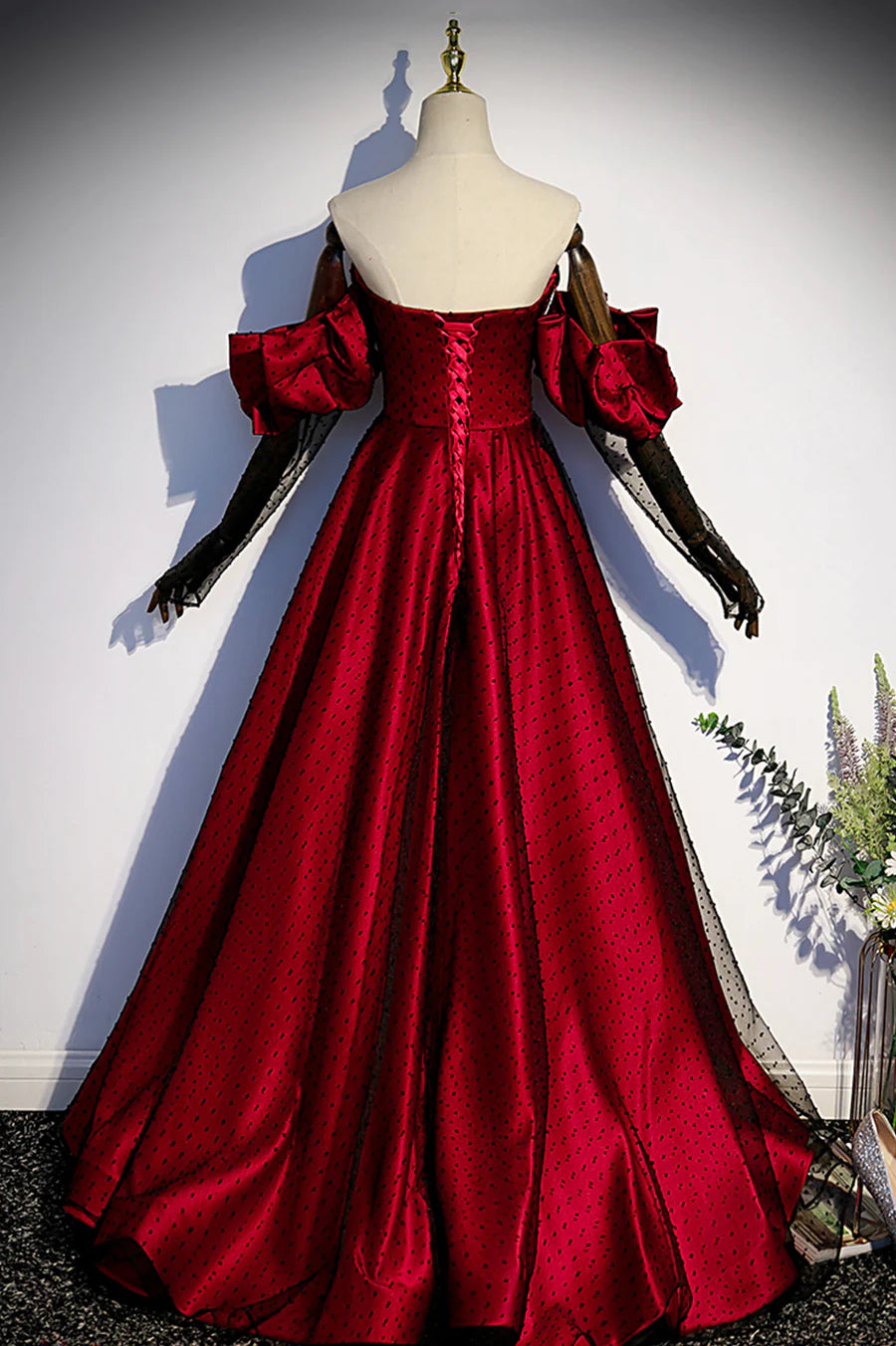 Burgundy Satin Tulle Long Prom Dress, A-Line Sweetheart Neck Evening Dress TP556