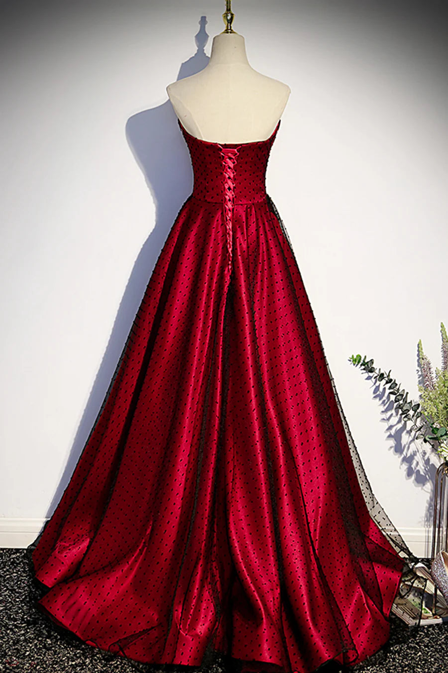 Burgundy Satin Tulle Long Prom Dress, A-Line Sweetheart Neck Evening Dress TP556