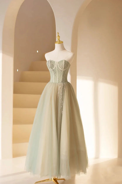 Lovely Strapless Long Tulle Prom Dress, A-Line Evening Dress TP563